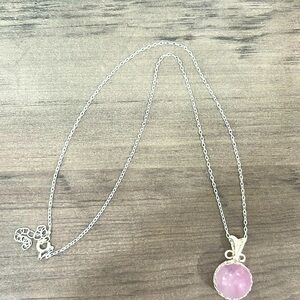 18in 925 Sterling Silver Round Rose Quartz Wire Wrapped Crystal Necklace